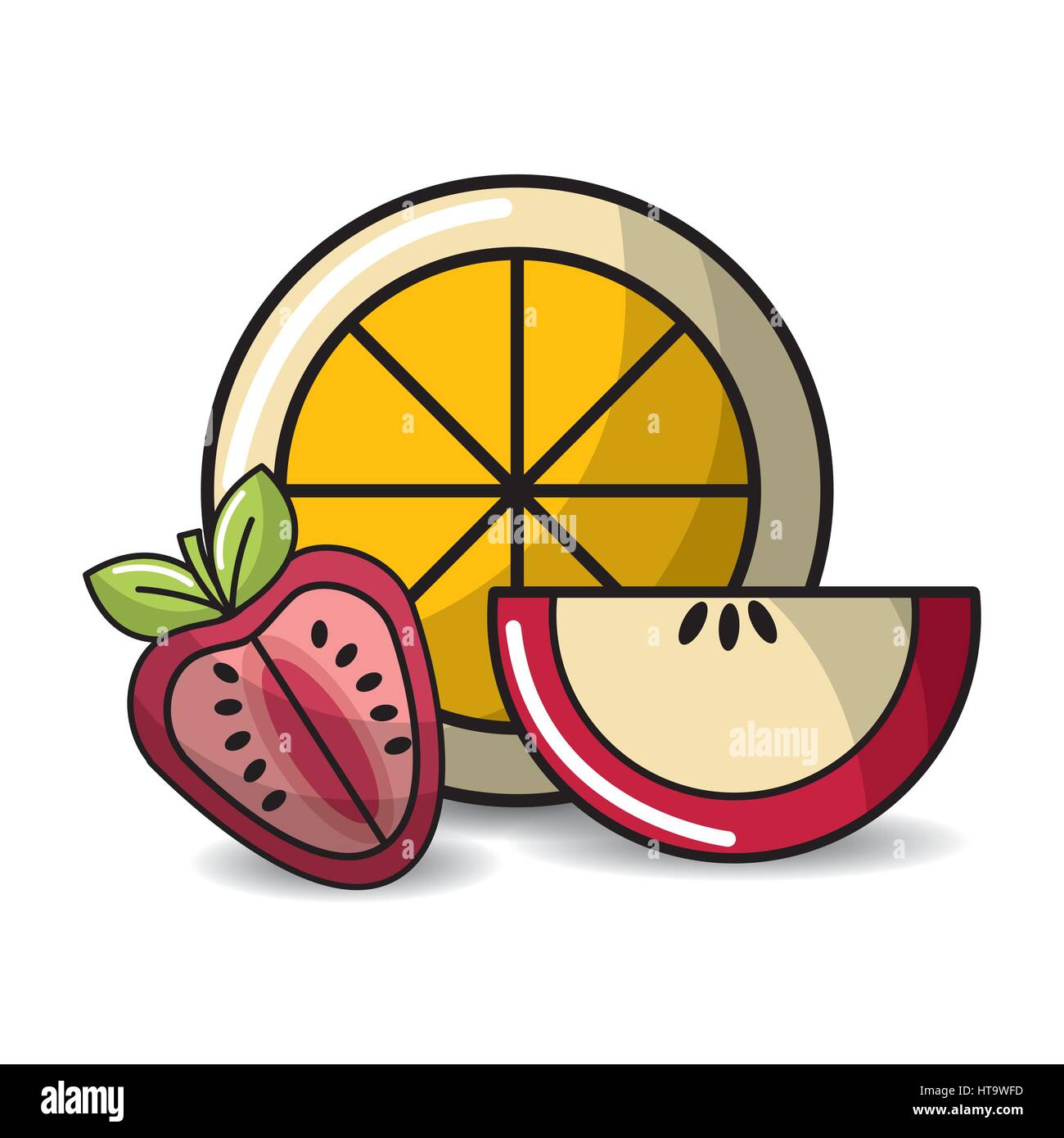 orange, strawberry and apple fruit icon Stock Vector Image & Art - Alamy