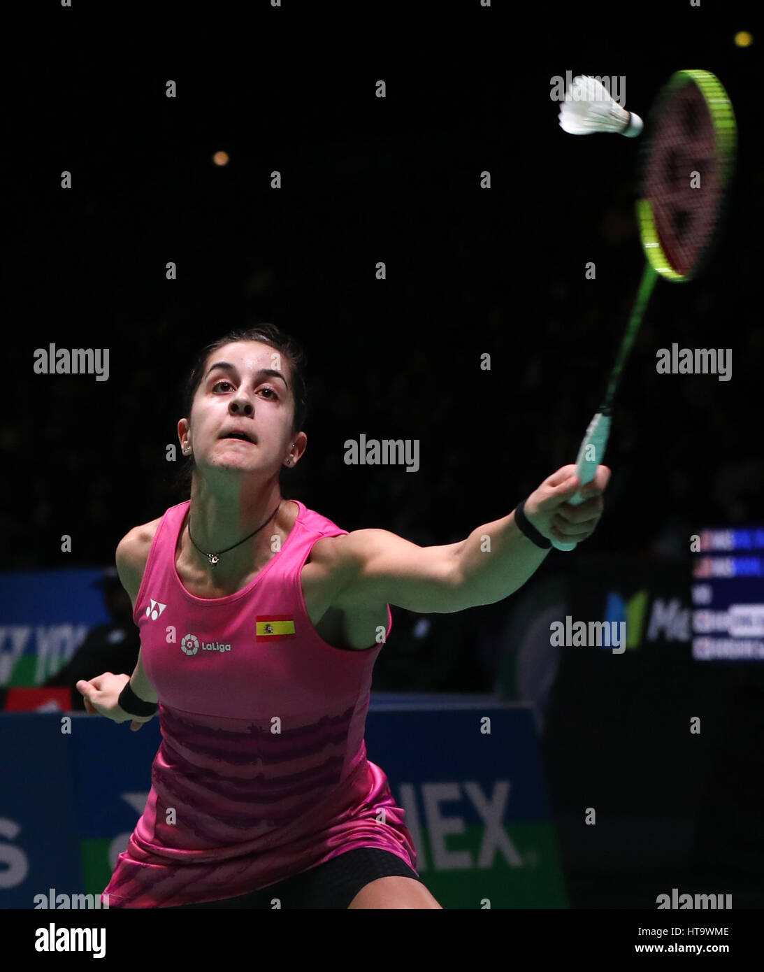 Spain's Caolina Marin in action during her Women's singles match during day three of the YONEX All England Open Badminton Championships at the Barclaycard Arena, Birmingham. Stock Photo
