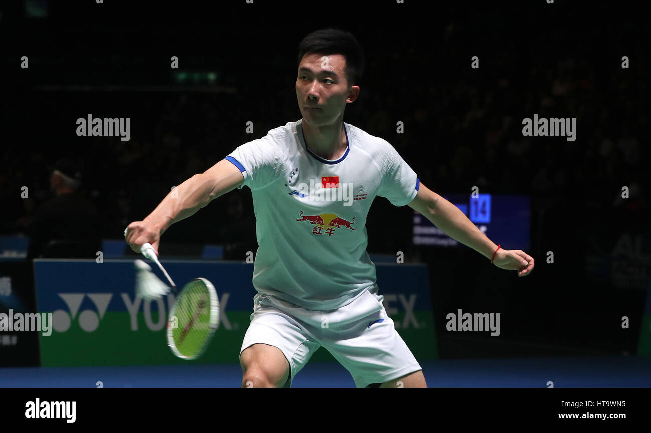 China's Huang Yuxiang in action during his Women's singles match during day three of the YONEX All England Open Badminton Championships at the Barclaycard Arena, Birmingham. Stock Photo
