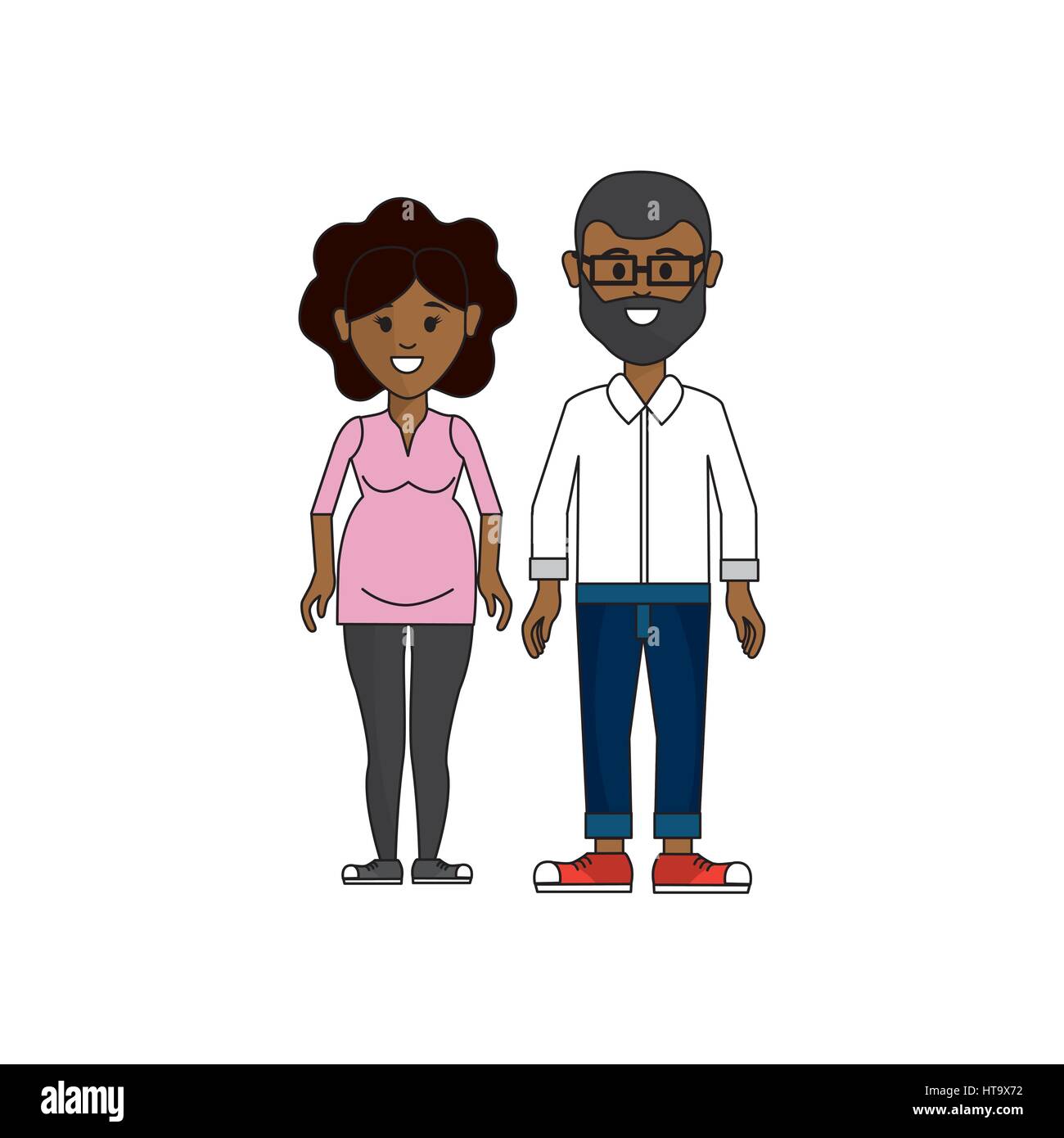 dark skin couple, man with glasses and woman pregnant Stock Vector
