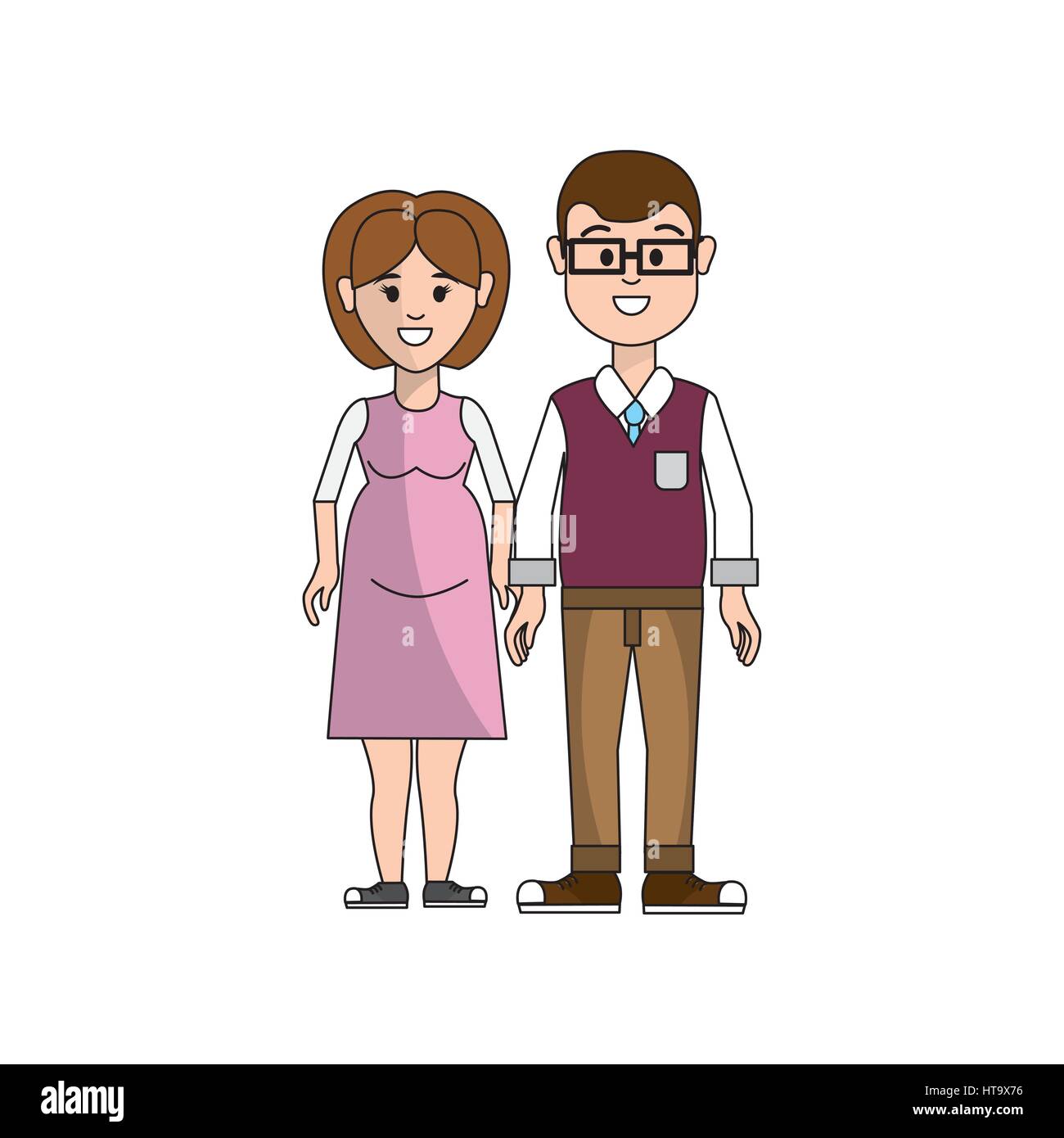 couple, man with glasses and woman pregnant Stock Vector