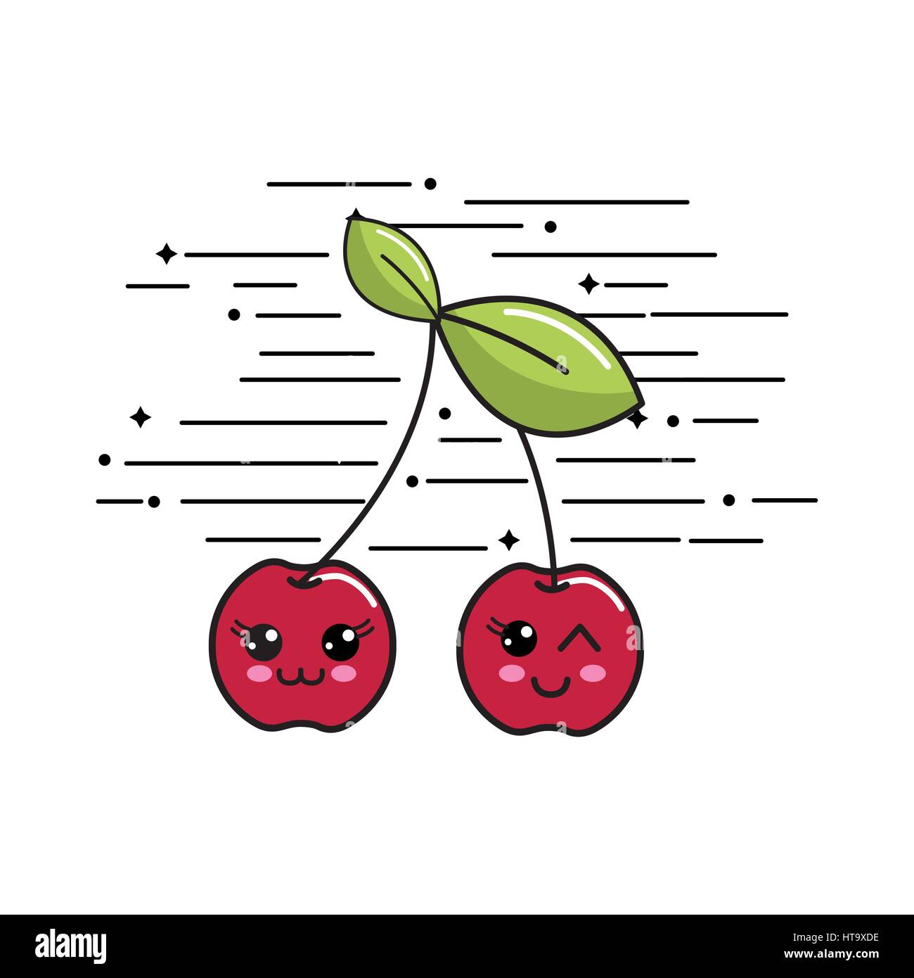 emblem kawaii happy cherry icon Stock Vector