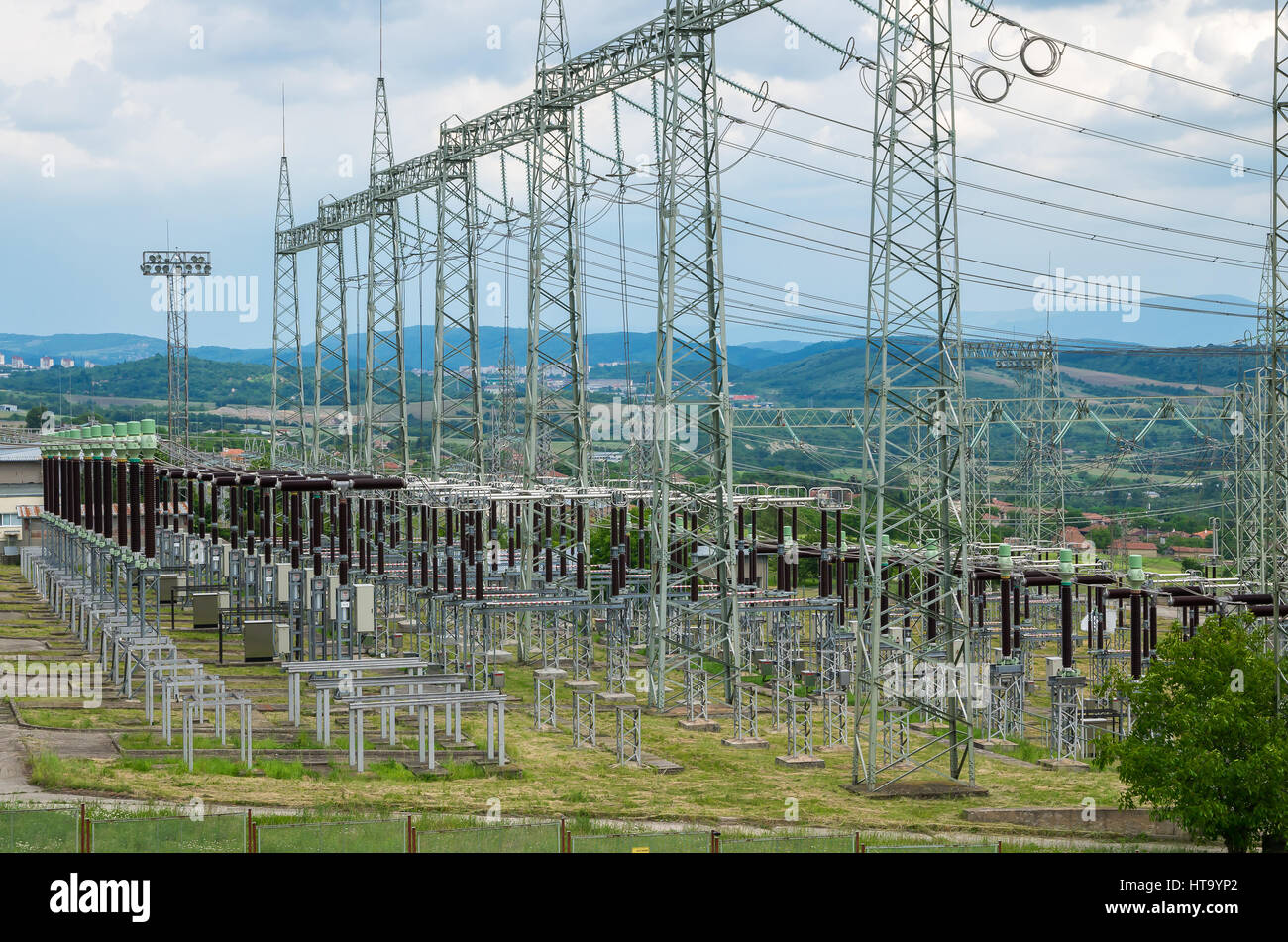 Electricity distribution.  Electrical substation. Stock Photo