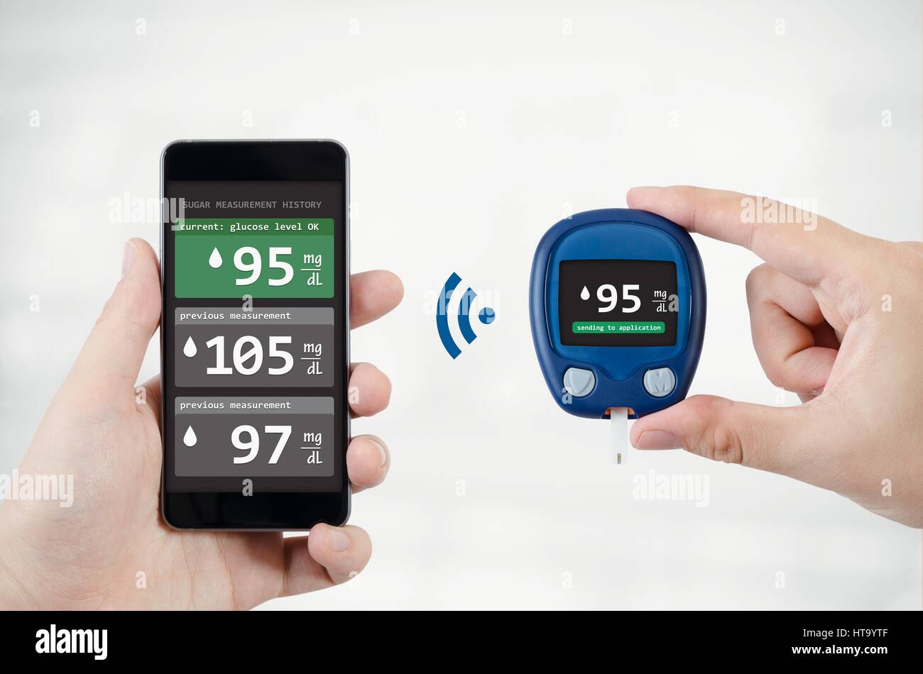 Man using application for diabetes. diabetic diabet diabetes application smartphone send measure memory concept Stock Photo