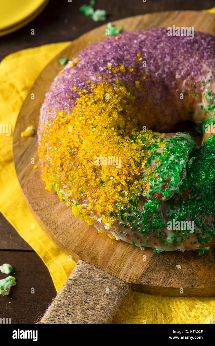 Homemade Colorful Mardi Gras King Cake for Fat Tuesday Stock Photo Alamy