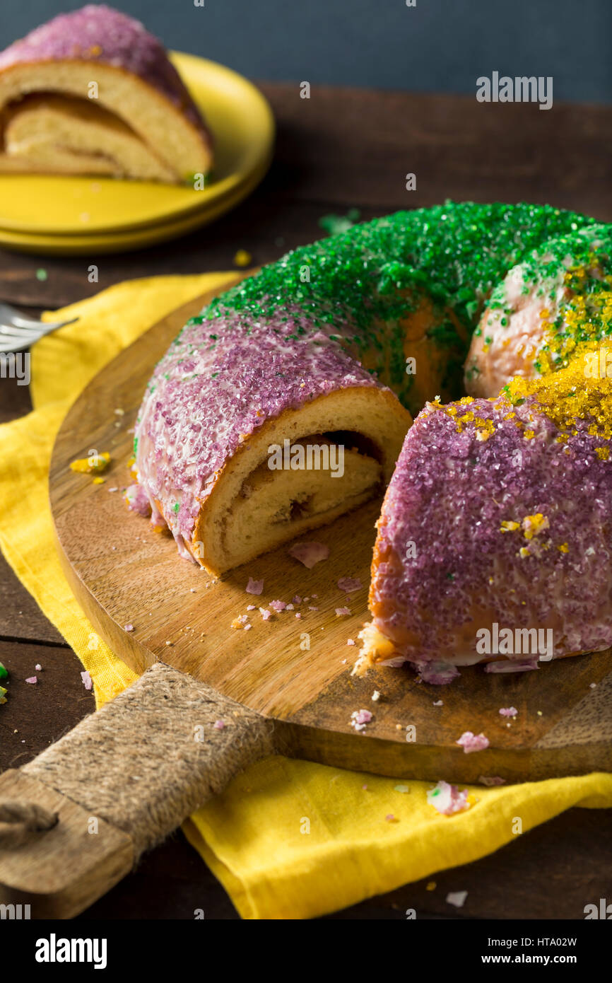Homemade Colorful Mardi Gras King Cake for Fat Tuesday Stock Photo Alamy