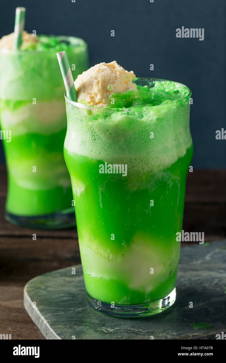 Homemade Green Ice Cream Soda Float for St. Patricks Day Stock Photo