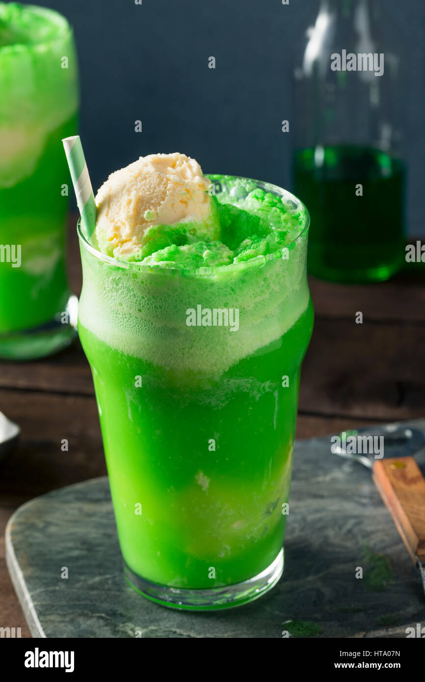 Homemade Green Ice Cream Soda Float for St. Patricks Day Stock Photo
