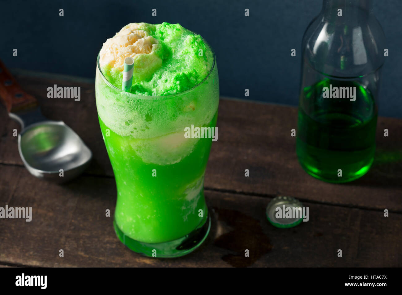 Homemade Green Ice Cream Soda Float for St. Patricks Day Stock Photo