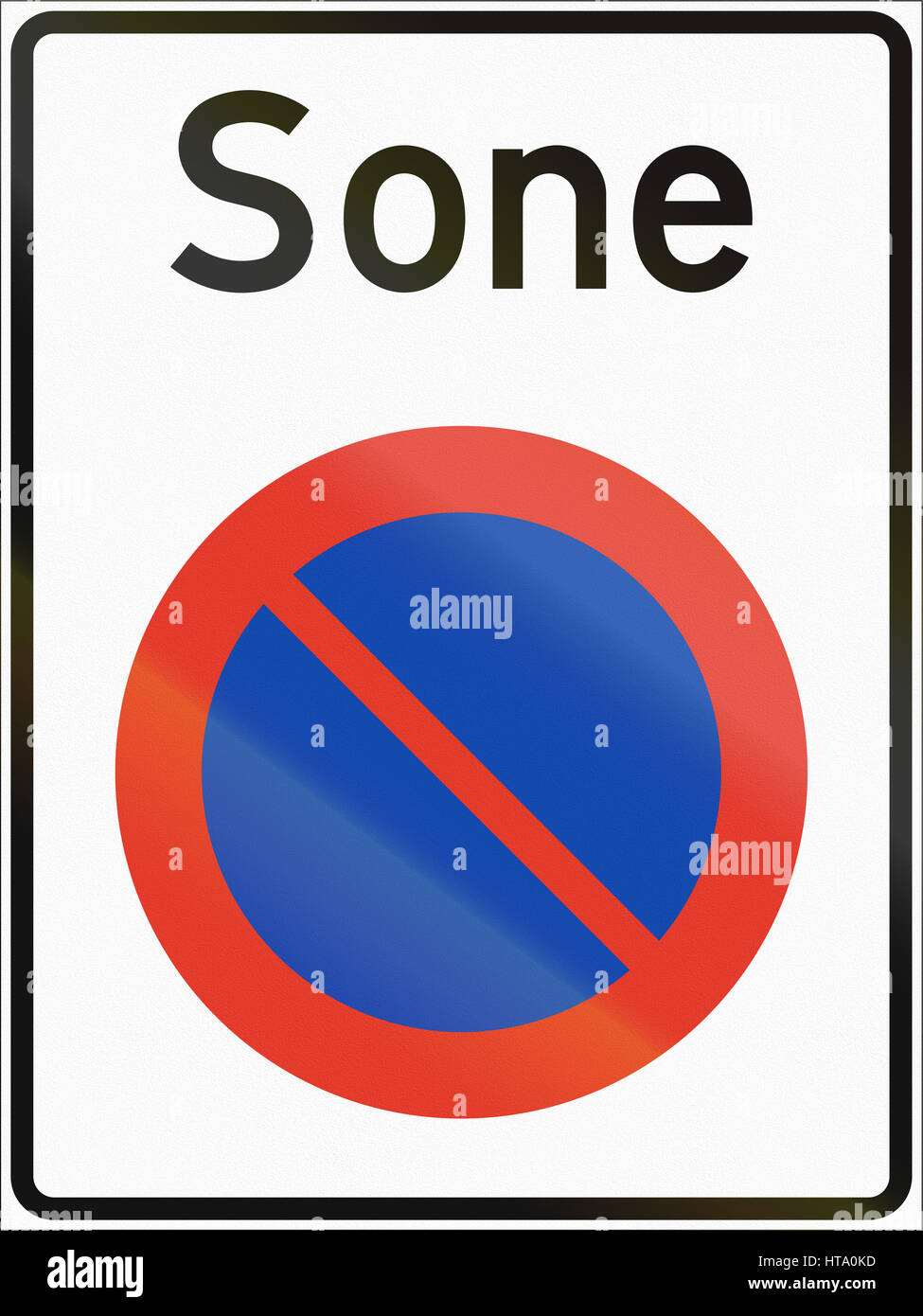 Norwegian regulatory road sign No parking zone. Sone means Zone Stock