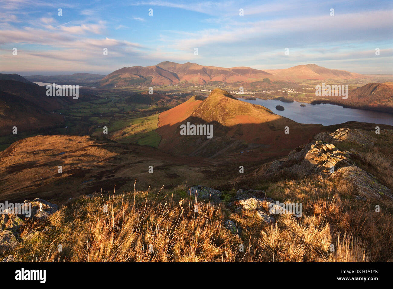 View from Catbells towards Derwentwater and Keswick in the Lake District, UK Stock Photo