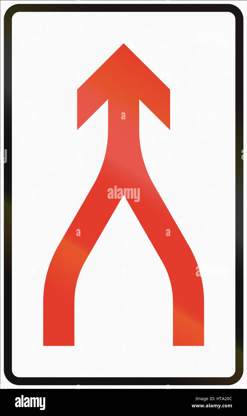 Norwegian lane information road sign - Merge ahead Stock Photo - Alamy