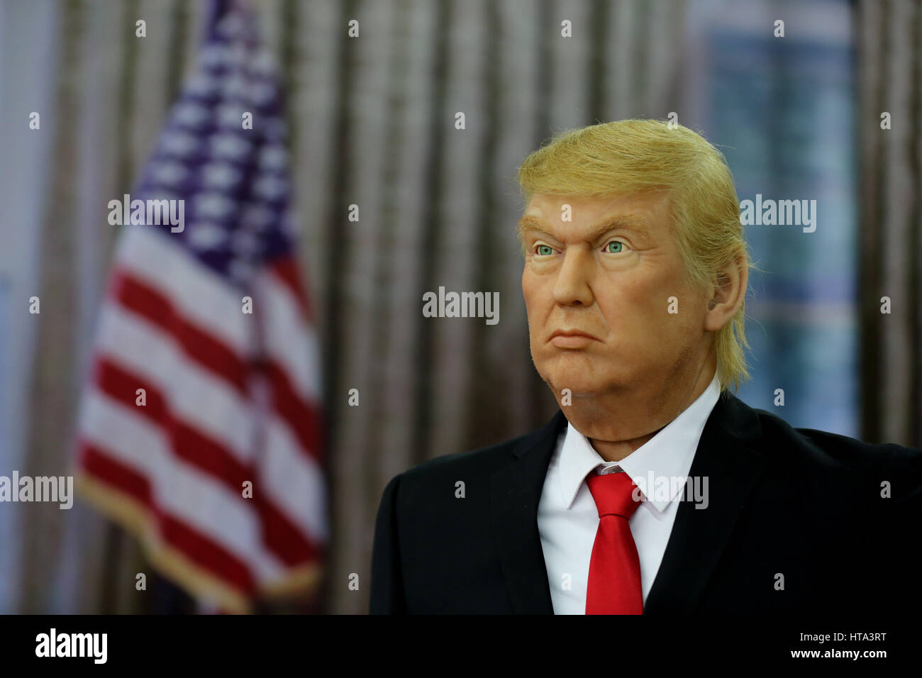 Shenyan, China. 9th Mar, 2017. A wax figure of Donald Trump at an expo in Shenyang, northeast China. Wax figures of Chinese and international celebrities can be seen at an expo in Shenyang, northeast China's Liaoning Provice, March 9th, 2017. Credit: SIPA Asia/ZUMA Wire/Alamy Live News Stock Photo