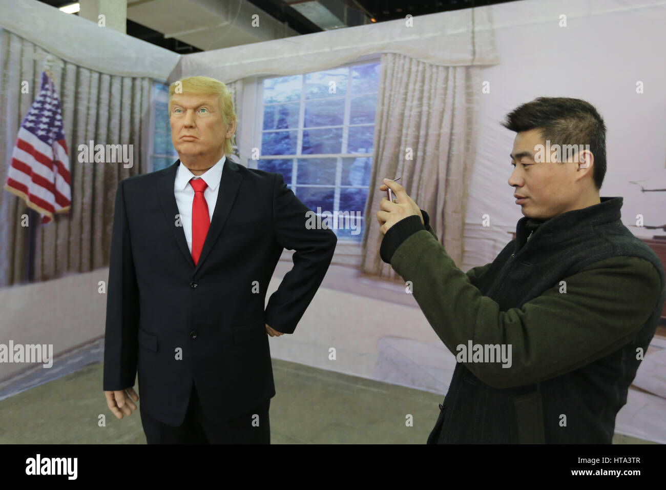 Shenyan, China. 9th Mar, 2017. A wax figure of Donald Trump at an expo in Shenyang, northeast China. Wax figures of Chinese and international celebrities can be seen at an expo in Shenyang, northeast China's Liaoning Provice, March 9th, 2017. Credit: SIPA Asia/ZUMA Wire/Alamy Live News Stock Photo