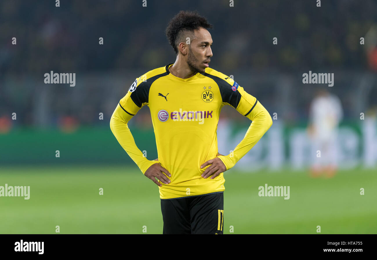 Dortmund, Germany. 08th Mar, 2017. Dortmund's Pierre-Emerick Aubameyang during the UEFA Champions League round of 16 second-leg soccer match between Borussia Dortmund and S.L. Benfica at Signal Iduna Park in Dortmund, Germany, 08 March 2017. Photo: Guido Kirchner/dpa/Alamy Live News Stock Photo