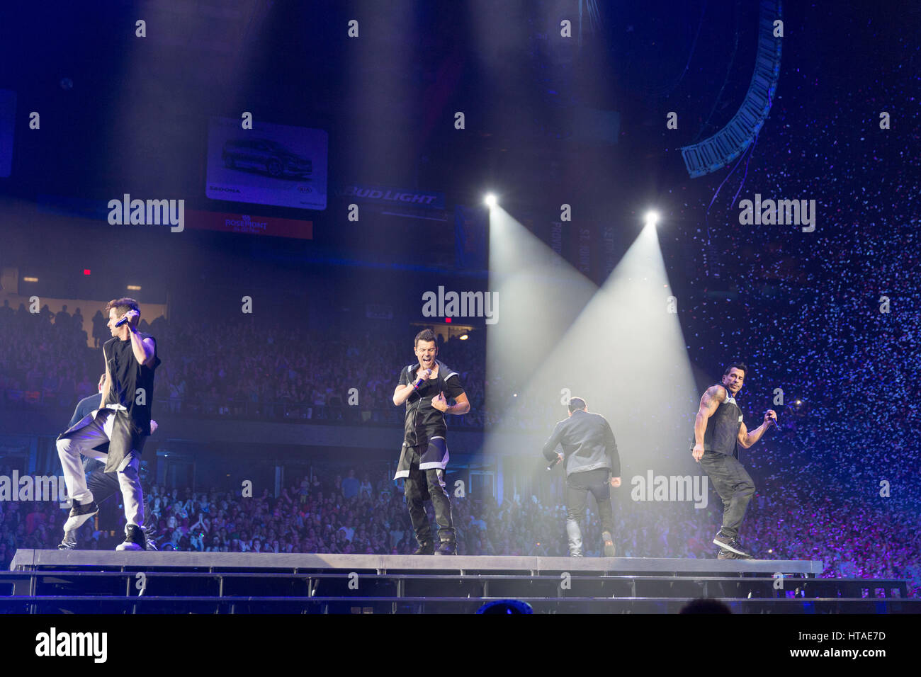 Rosemont, Illinois, USA. 23rd May, 2015. JOEY MCINTYRE, JORDAN KNIGHT, MARK WAHLBURG and DANNY WOOD of New Kids on the Block perform live on the NKOTB Main Event Tour at Allstate Arena in Rosemont, Illinois Credit: Daniel DeSlover/ZUMA Wire/Alamy Live News Stock Photo
