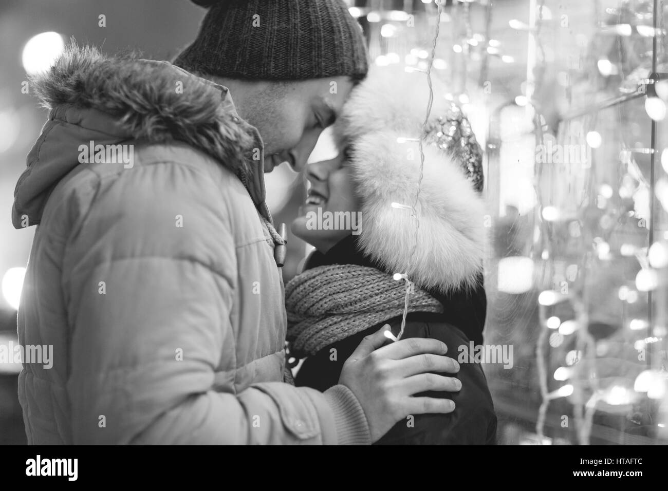 Black-white photo of loving people Stock Photo