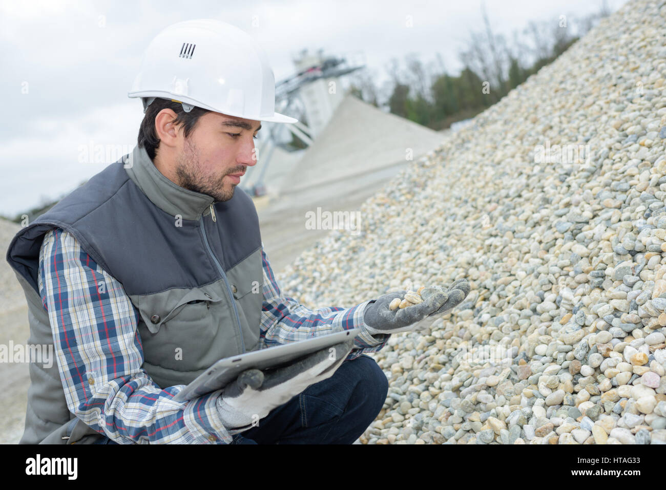 checking the gravel quality Stock Photo