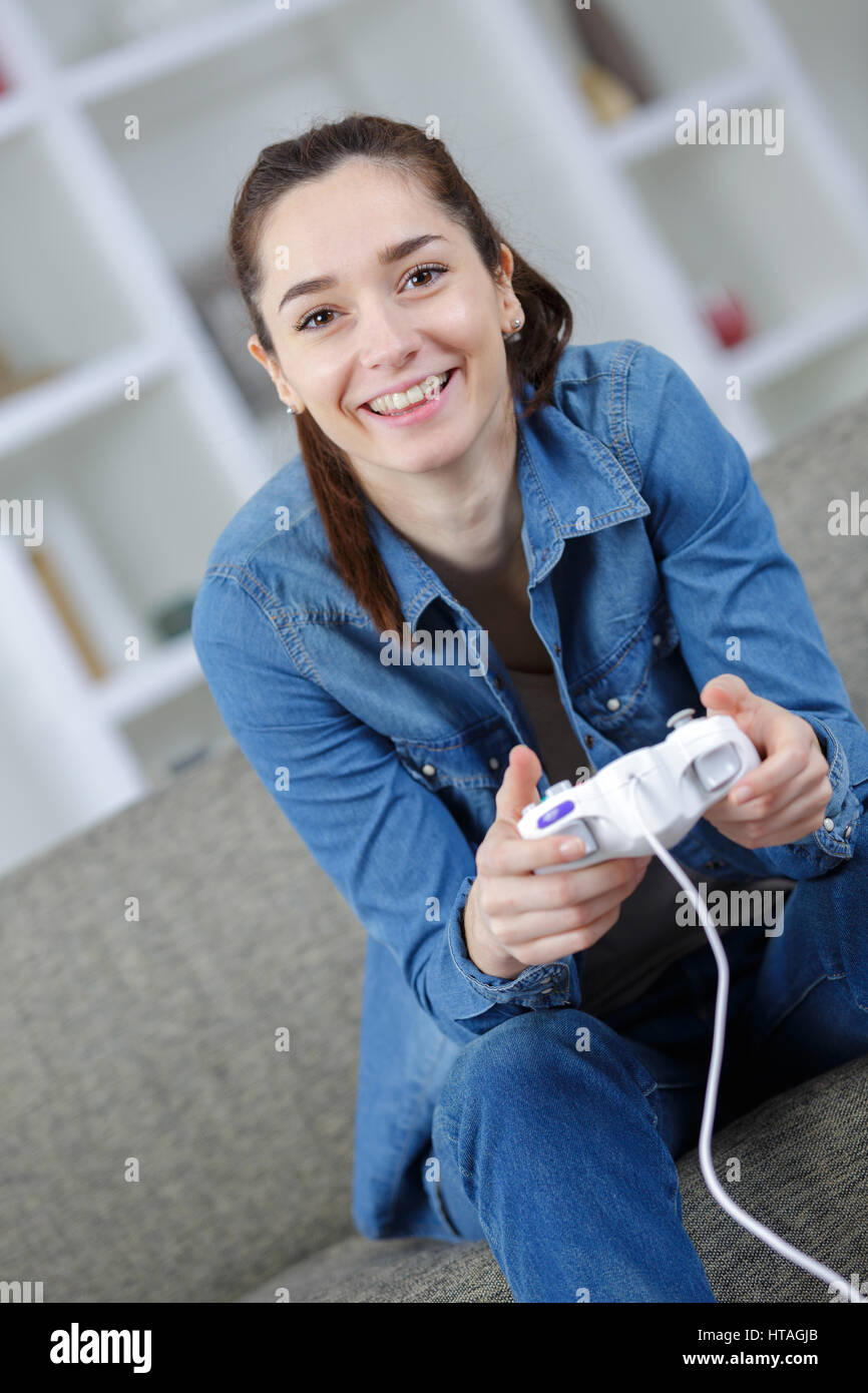 girl playing on the console Stock Photo