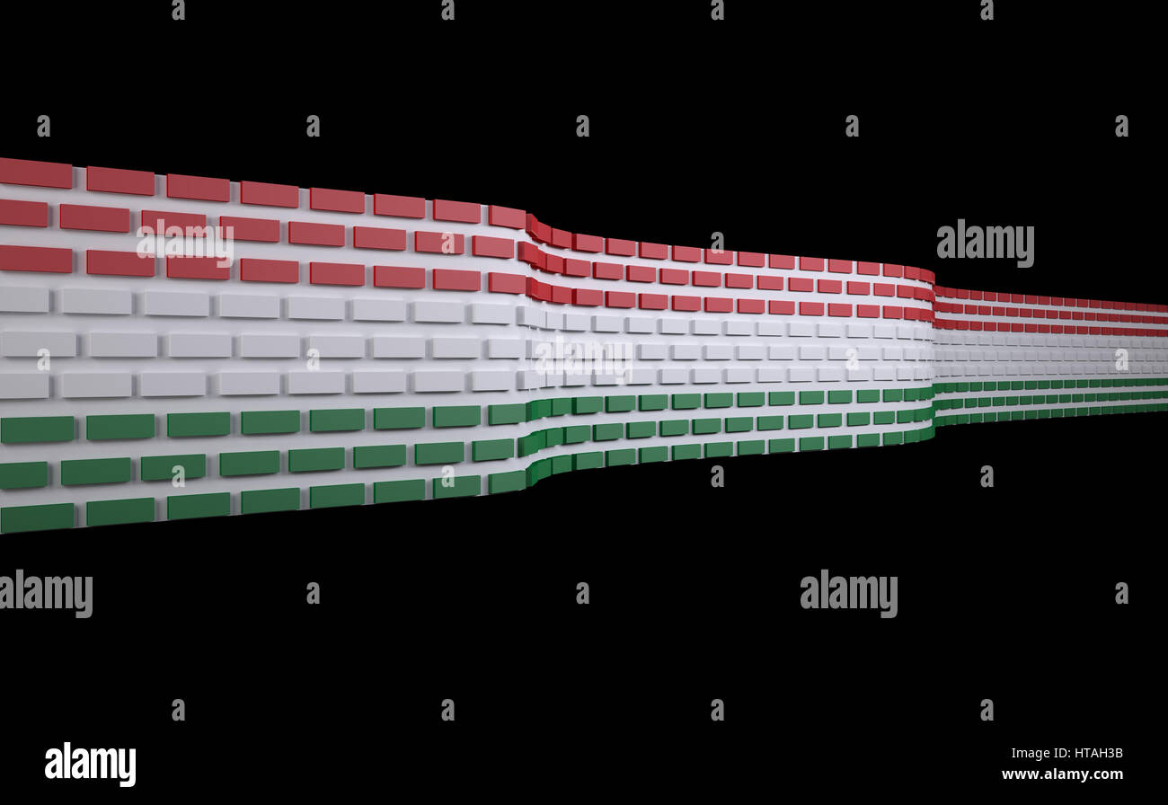 Hungarian flag as a brick wall, border protection concept, 3d illustration Stock Photo