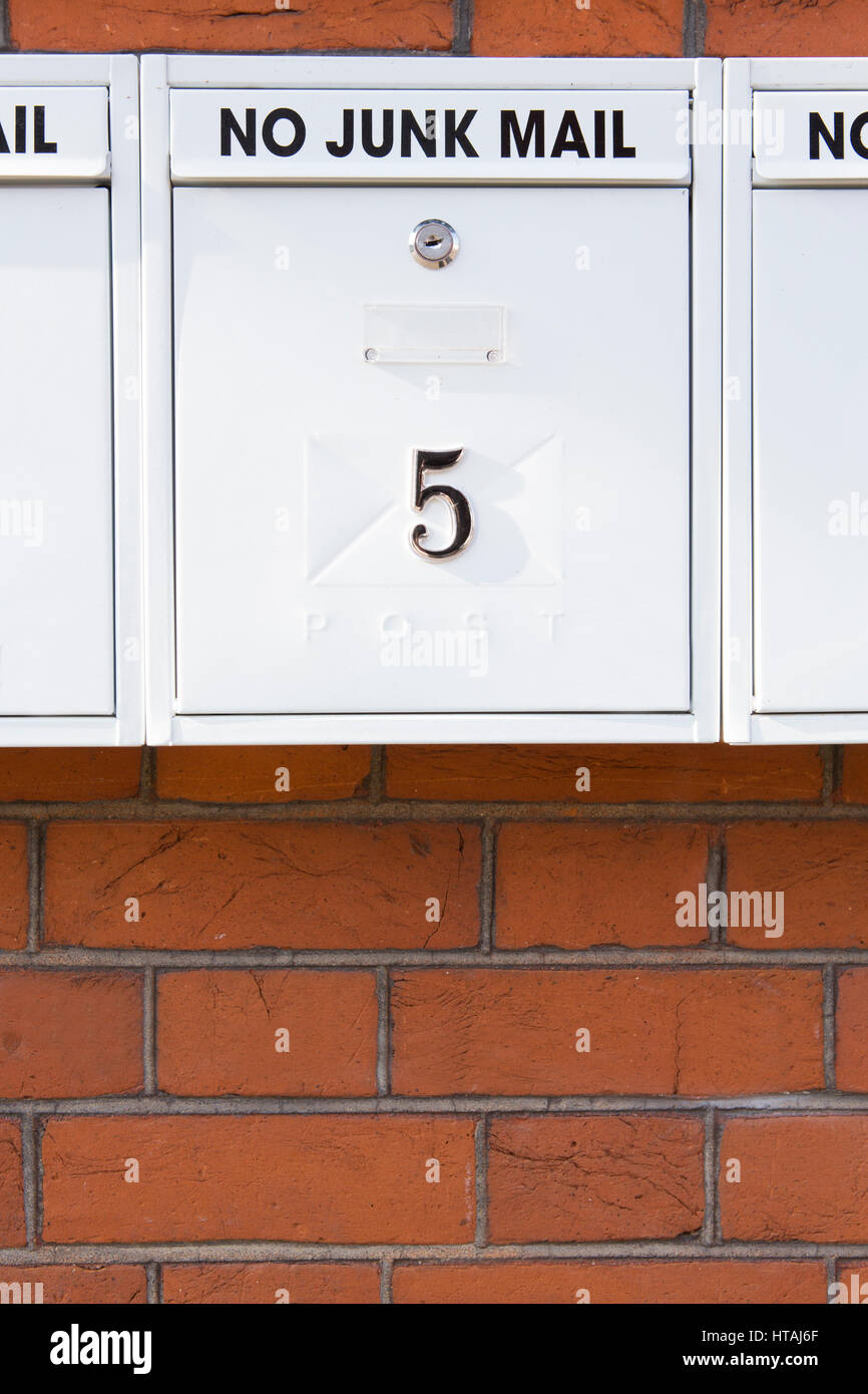 Line Of Mailboxes With No Junk Mail Notice Stock Photo Alamy