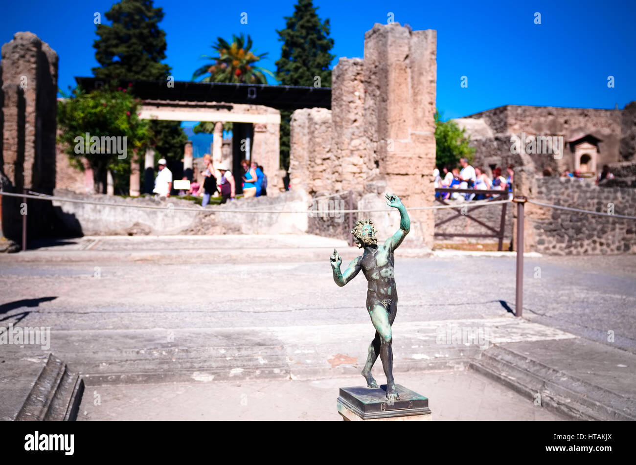 The House of the faun, Pompeii Ruins. Pompeii was destroyed, during a catastrophic eruption of the volcano Vesuvius spanning in AD 79. Stock Photo