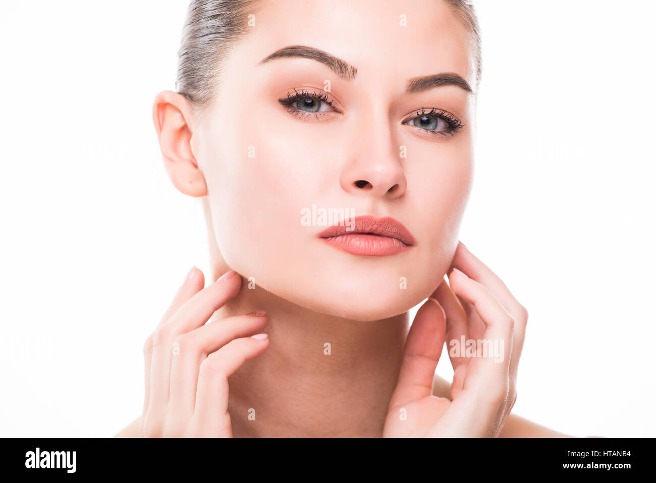 Beautiful Face of Young Woman with Clean Fresh Skin close up isolated ...