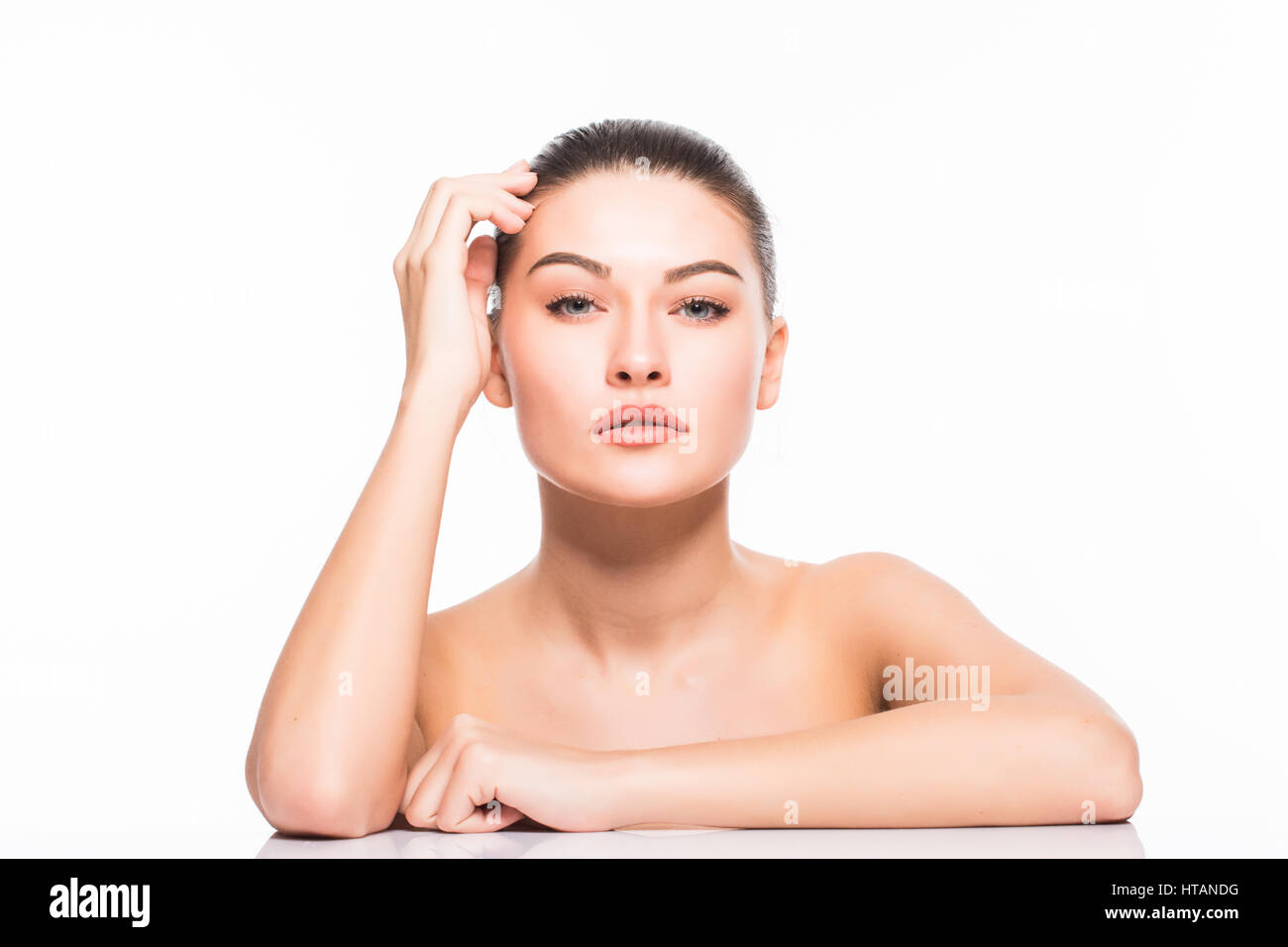 Beauty Portrait. Beautiful Spa Woman Touching her Face. Perfect Fresh ...