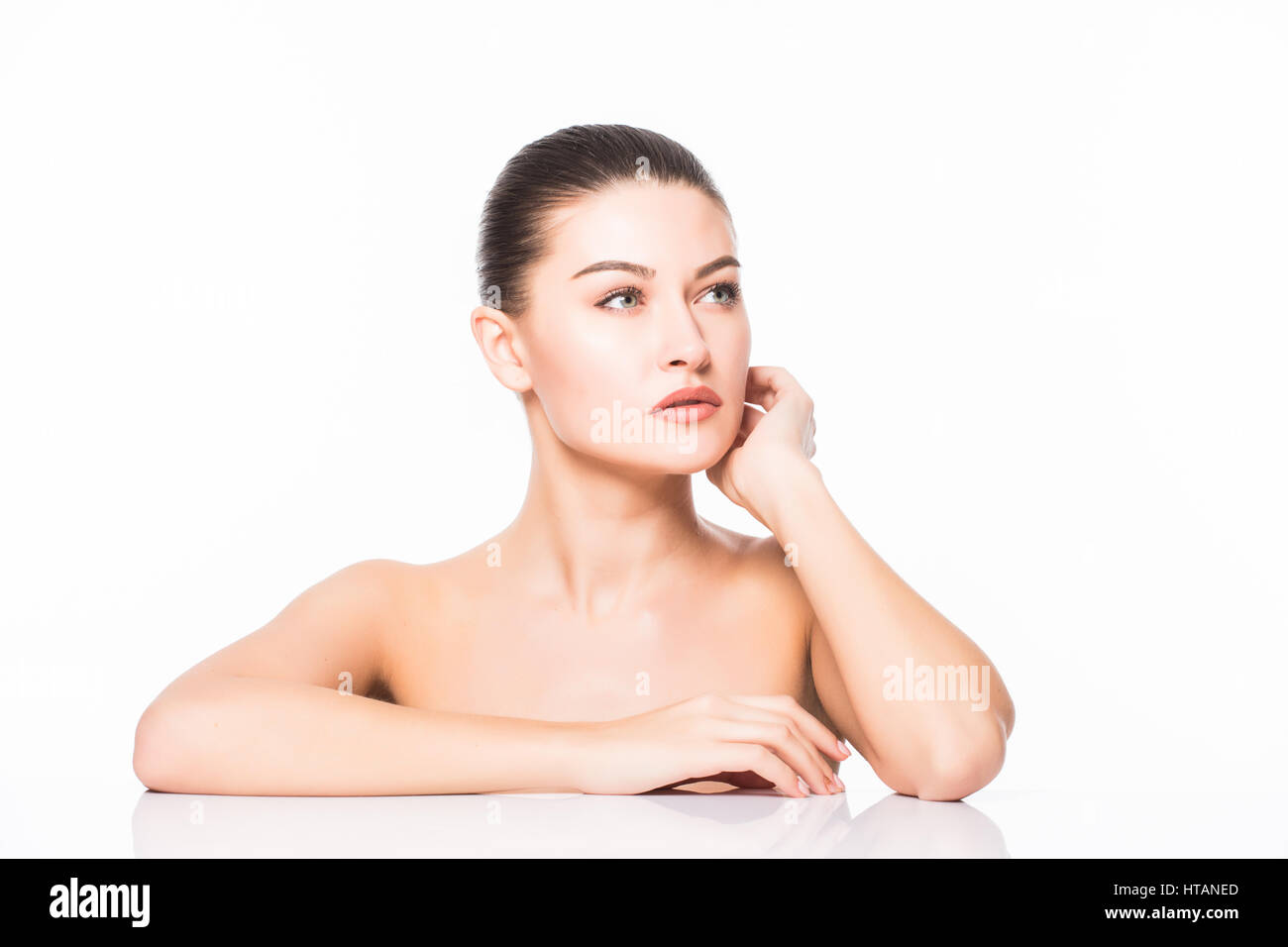 Beauty Portrait. Beautiful Spa Woman Touching her Face. Perfect Fresh ...
