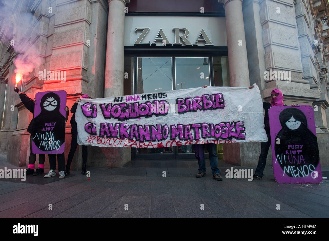 Milano, Italy. 8th March, Women Day. Protest for Women Rights 'Non una di meno -No One Less'. Stock Photo
