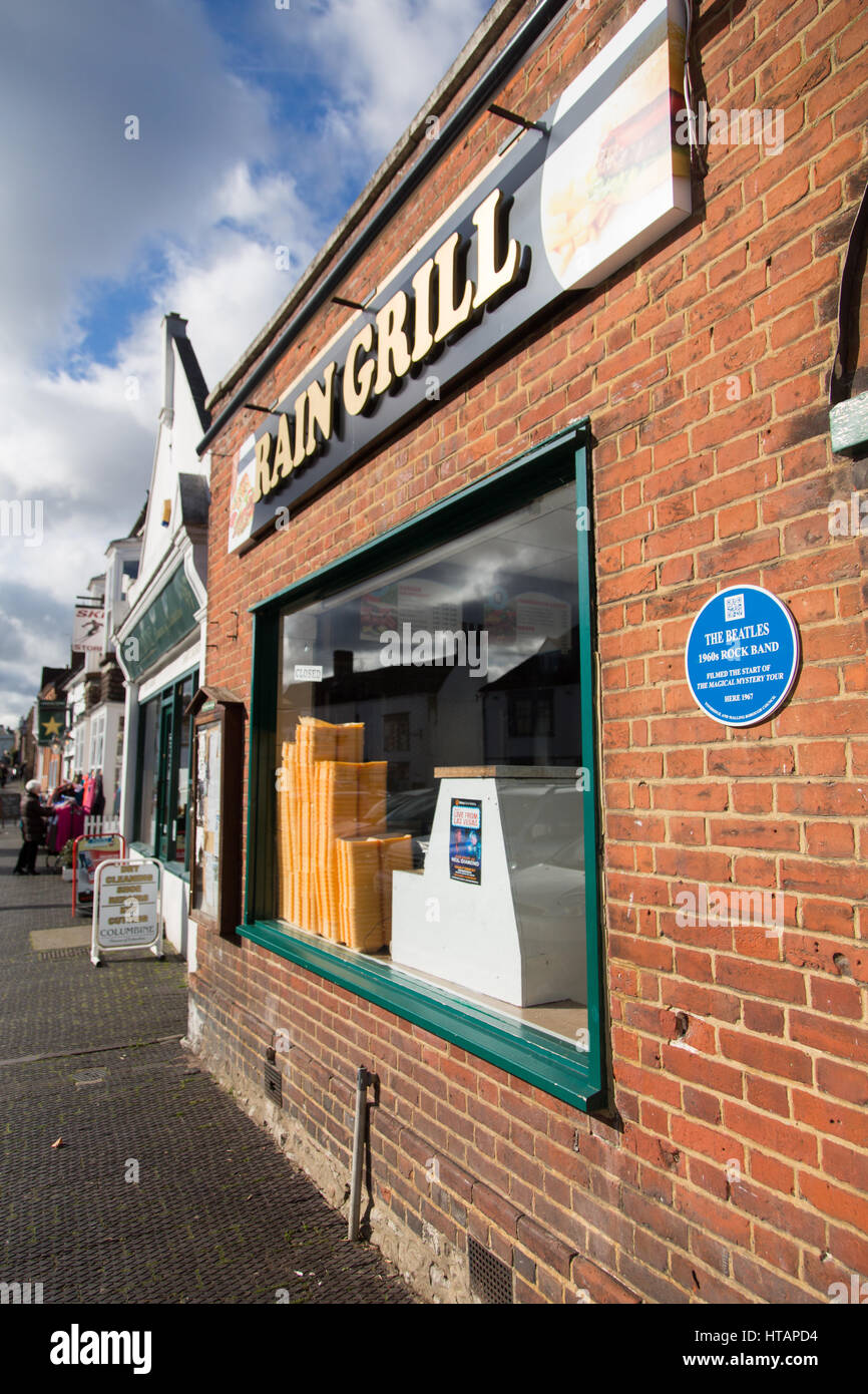 General view of West Malling in Kent, UK. The Beatles blue plaque remembering the Magical Mystery Tour filming  in 1967 Stock Photo