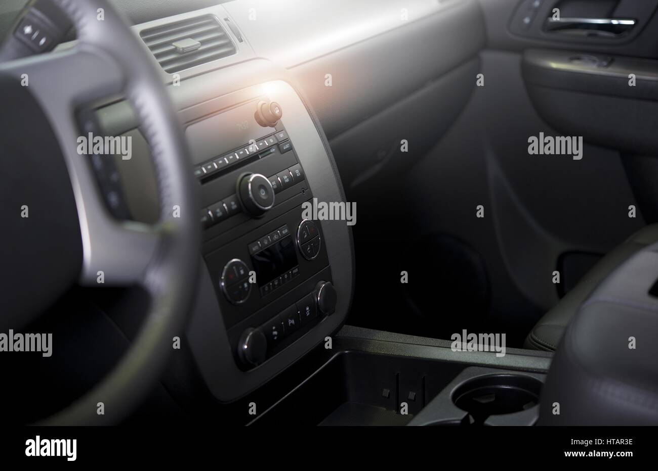 Clean Modern Car Interior. Car Wash and Vehicle Interior Cleaning and Detailing Photo Concept Stock Photo