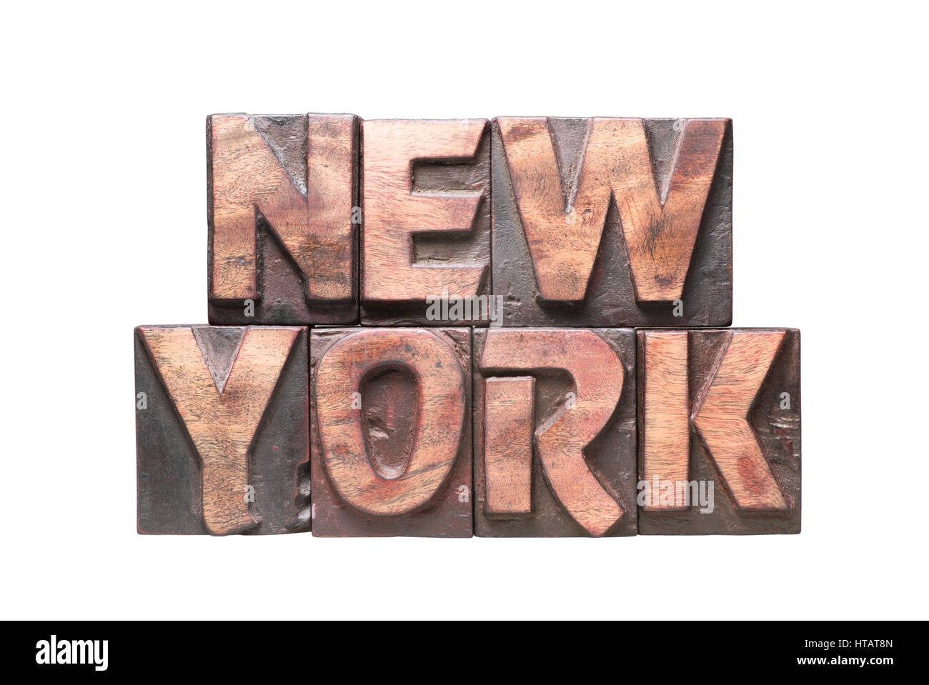 New York name assembled from vintage wooden typography letters isolated