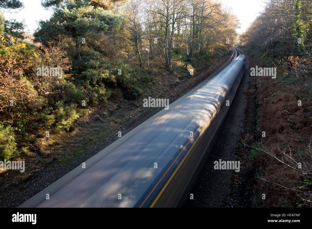 Railway travelling through The Warren towards Dover. Scene of a major rail accident in the 1950s in the UK Stock Photo