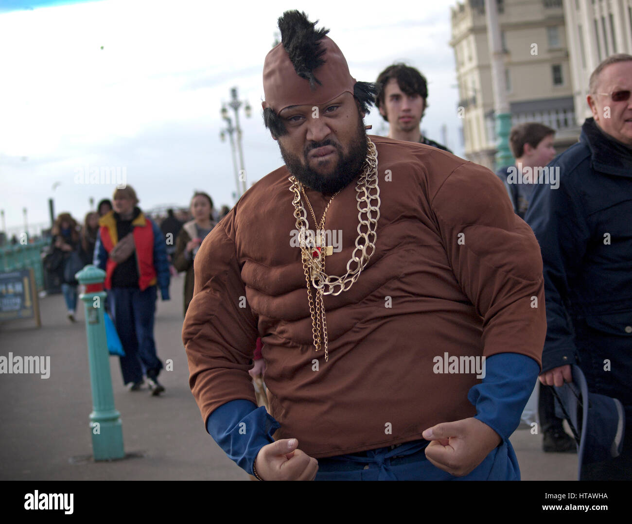On a stag do in Brighton the groom dresses up as Mr. T Stock Photo