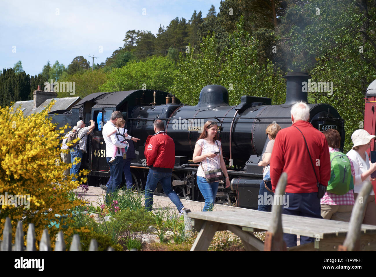 The E.V. Cooper Engineer steam engine at the Speyside railway in the Scottish Highlands. UK. Stock Photo