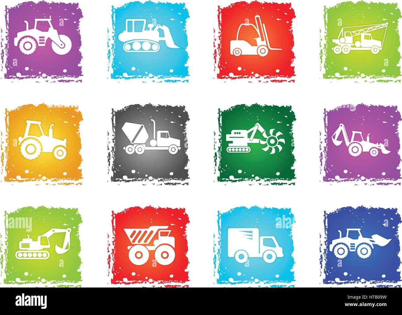 Construction Machines simply symbols in grunge style for user interface design Stock Vector