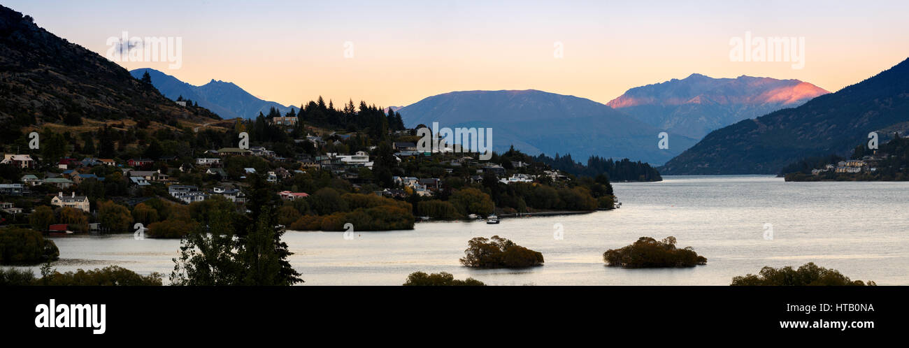 Steam ship Tss Earnslaw sailing from Queenstown harbor on Lake Wakatipu - South Island New Zealand Stock Photo