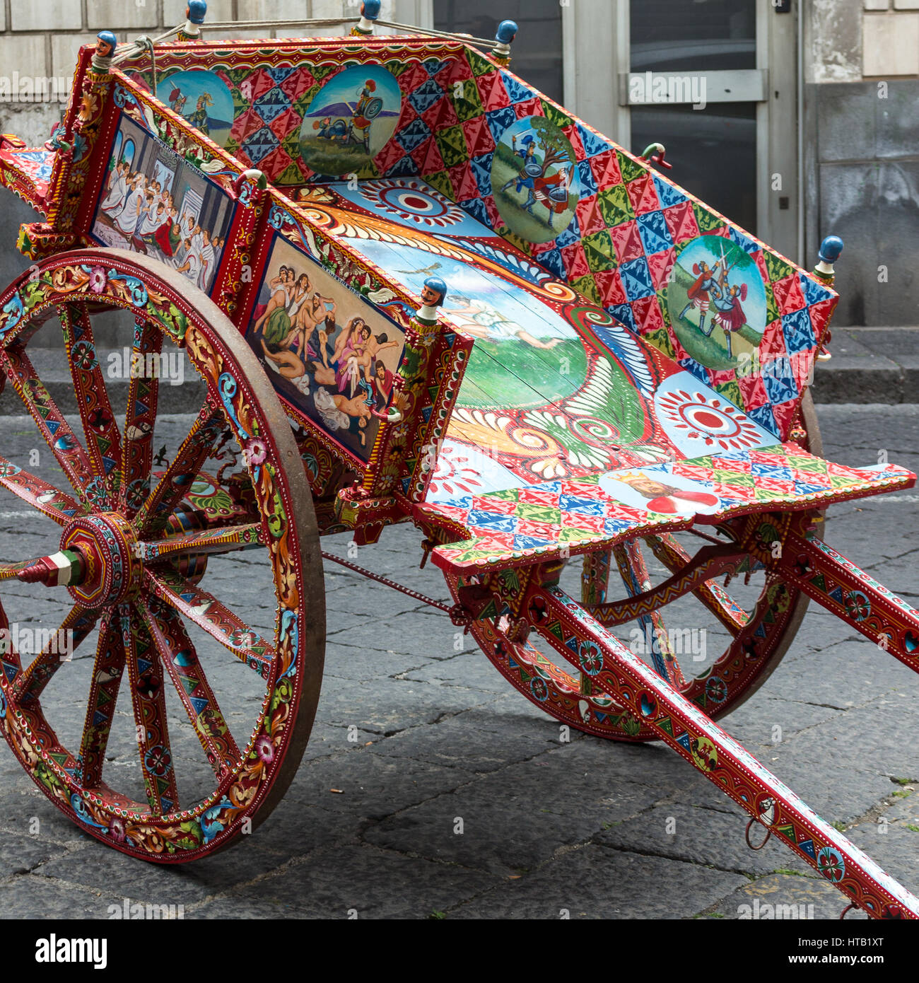 Sicilian cart, art, painting wooden, a typical. Stock Photo