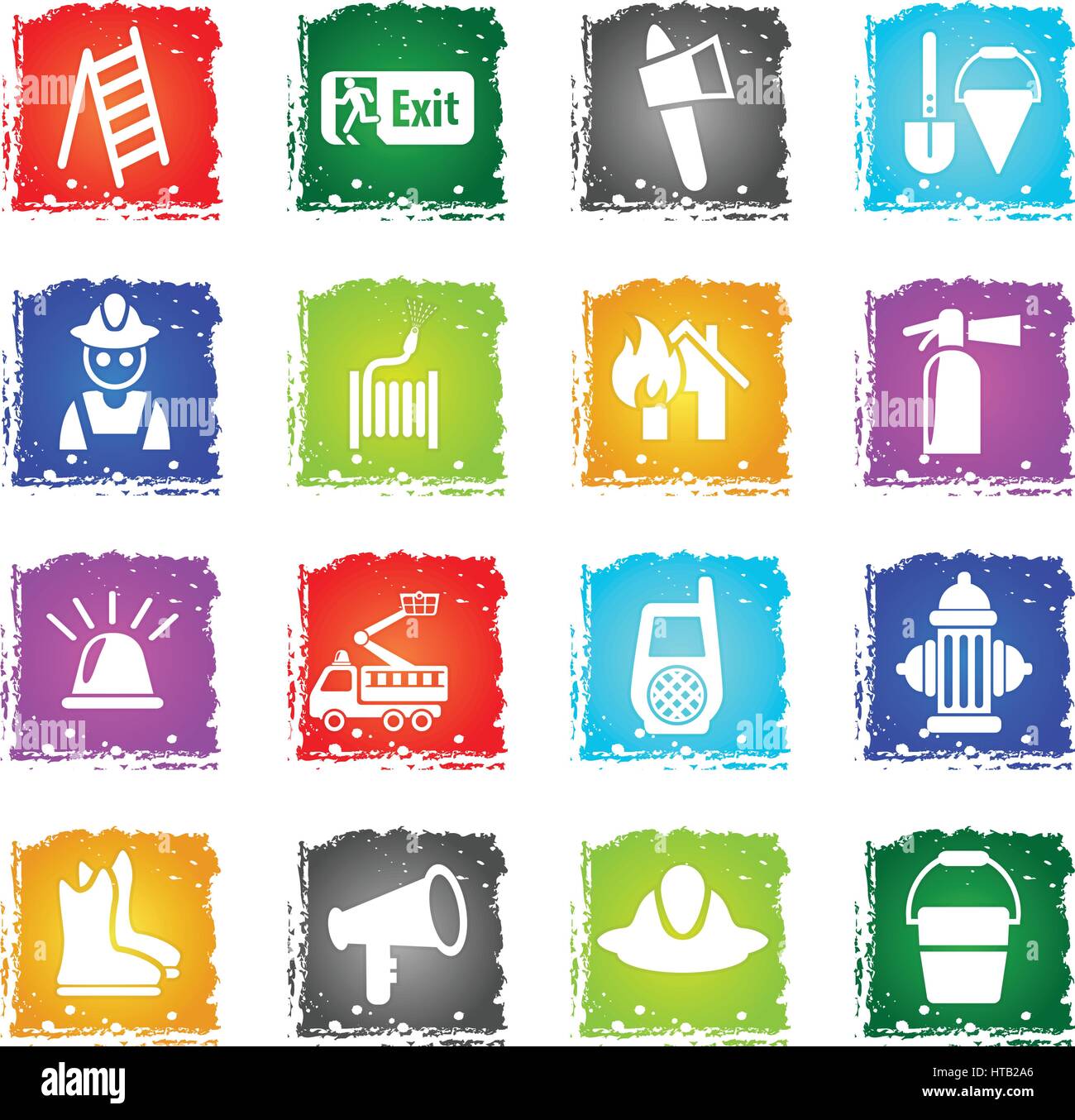 fire brigade web icons in grunge style for user interface design Stock ...