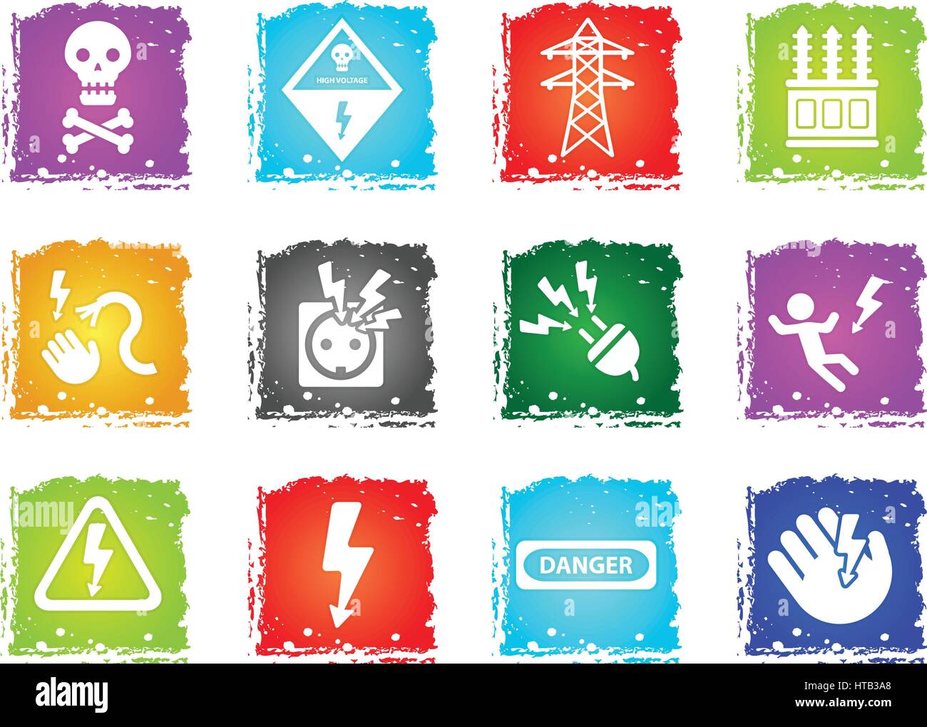 high voltage web icons in grunge style for user interface design Stock Vector