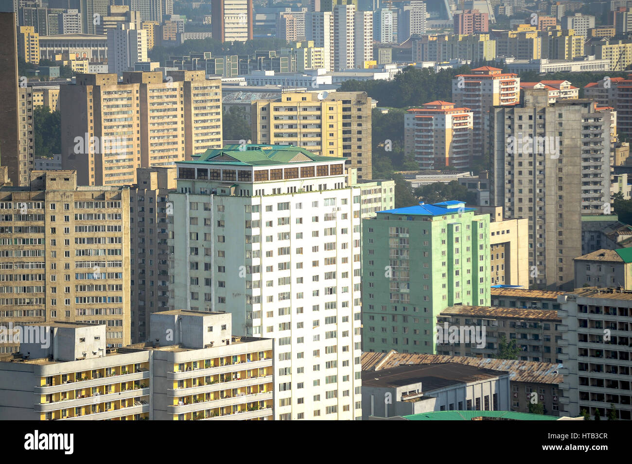 08.08.2012, Pyongyang, North Korea - View of high-rise buildings in the center of the North Korean capital. Stock Photo