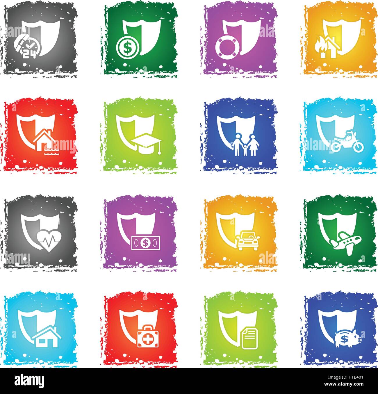 insurance web icons in grunge style for user interface design Stock ...