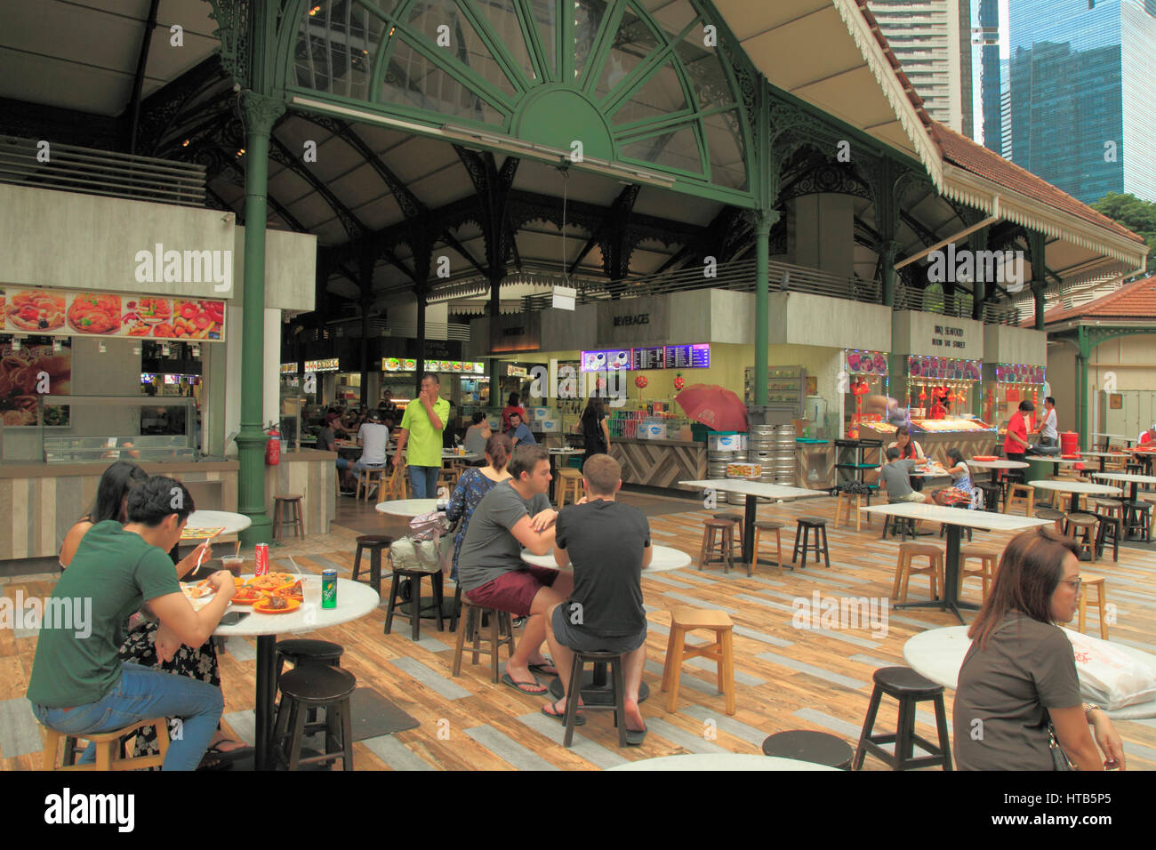 Singapore, Lau Pa Sat, food court, restaurants, people, Stock Photo