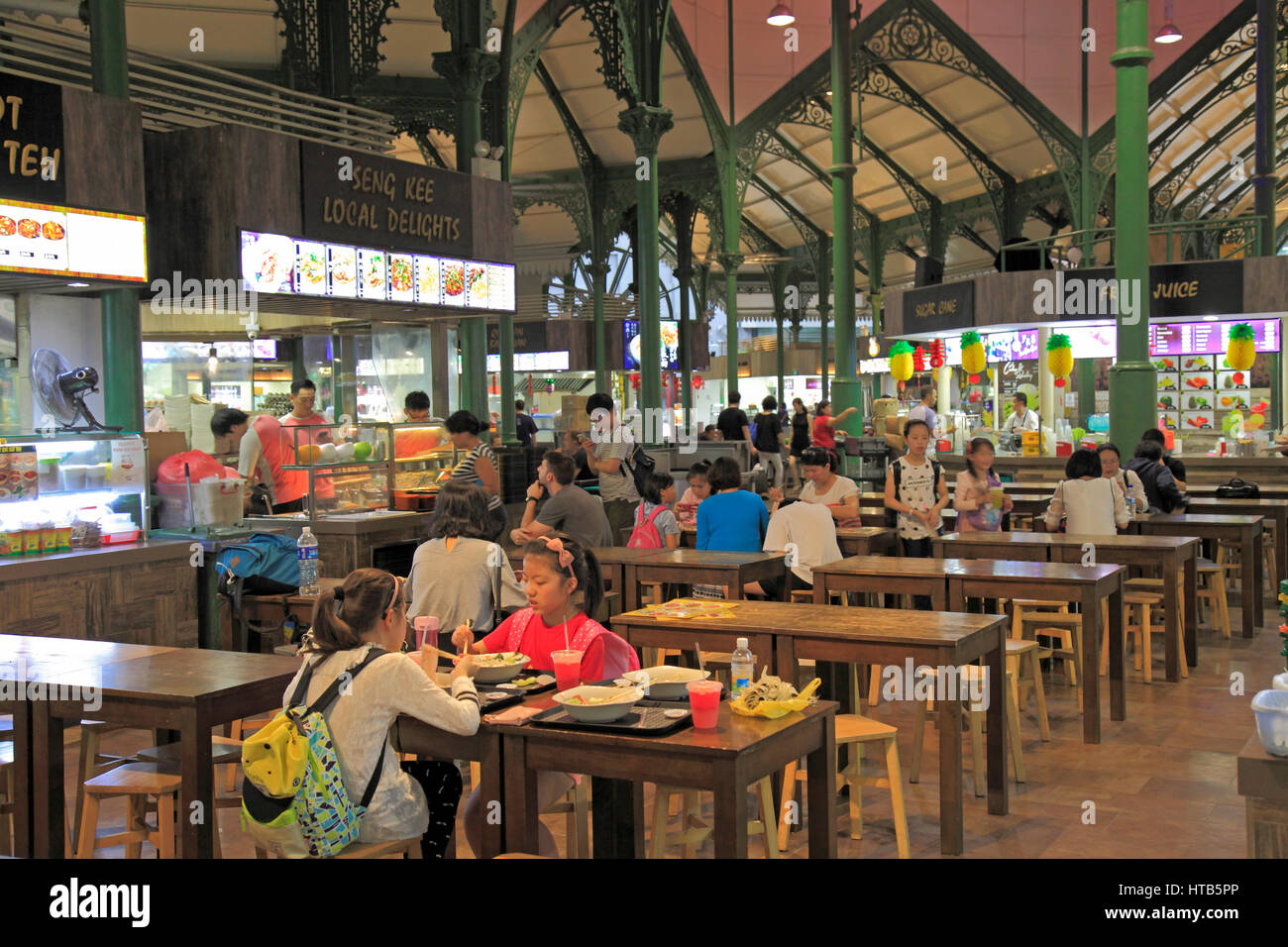 Singapore, Lau Pa Sat, food court, restaurants, people, Stock Photo