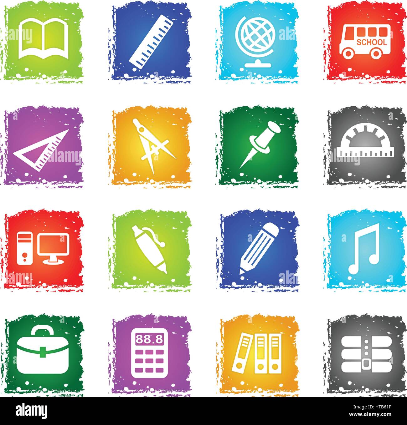 school web icons in grunge style for user interface design Stock Vector
