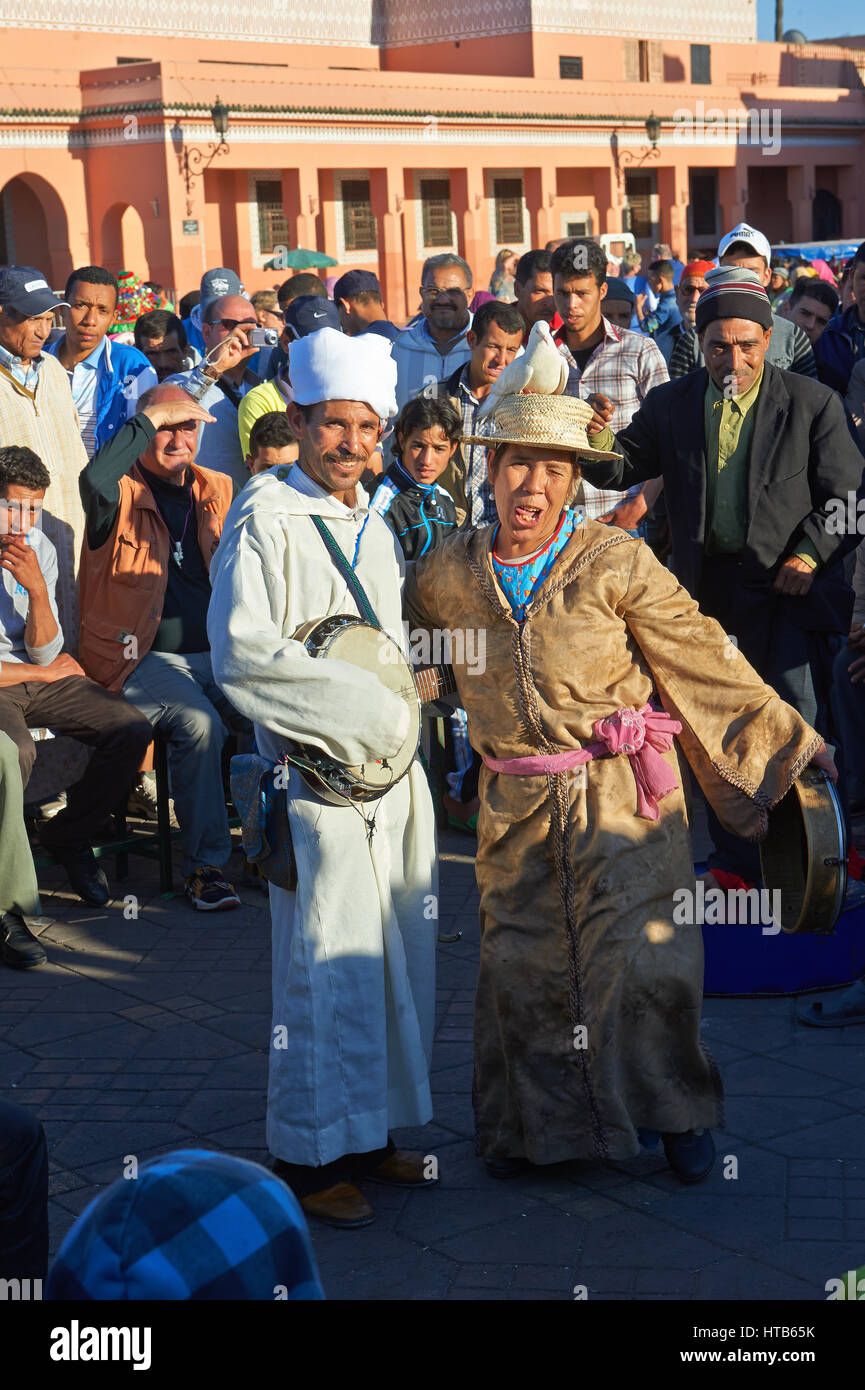 Entertainers in the Jemaa el-Fnaa square in  Marrakech, Morocco Stock Photo