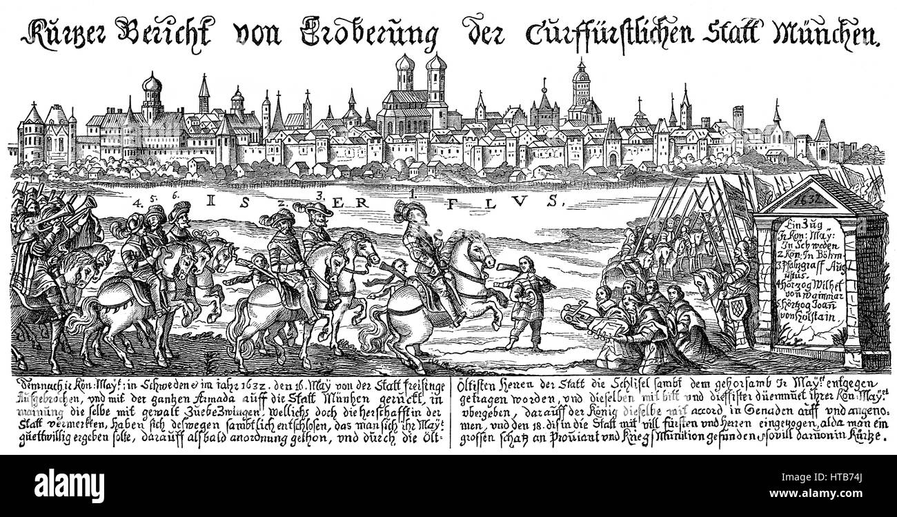 Invasion of Munich by Gustav II Adolf, King of Sweden during the Thirty Years' War Stock Photo