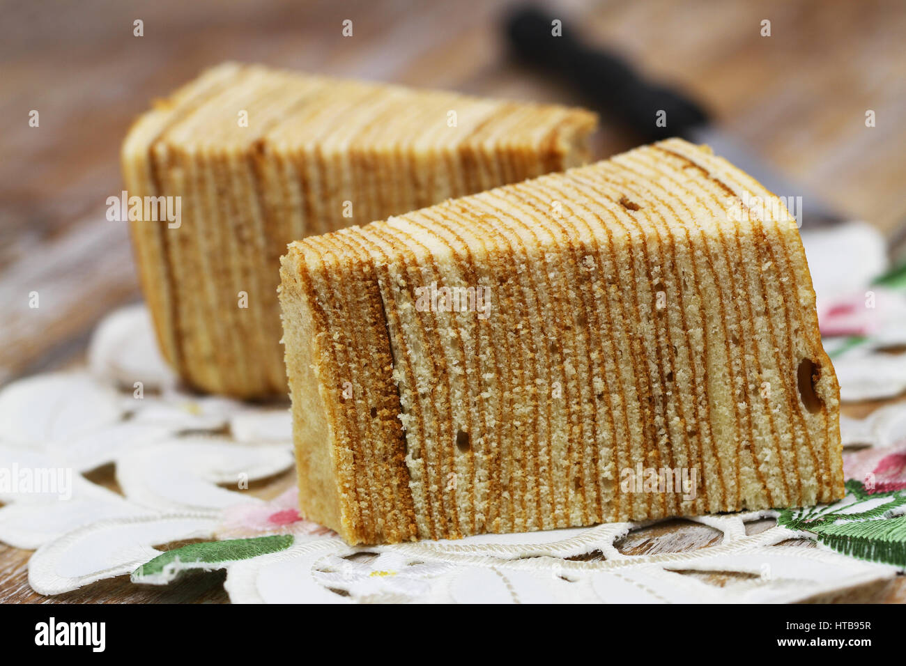 Slices of traditional sponge layered cake Stock Photo