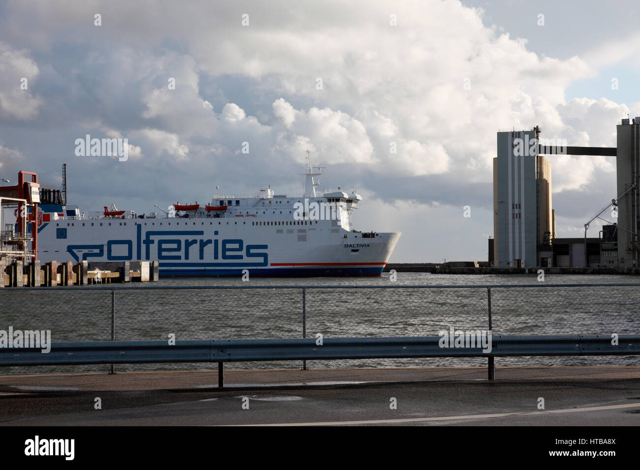 The roro ferry Baltivia arriving in Ystad harbour on the southern Baltic coast of Sweden Stock Photo